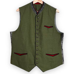 Almenrausch Linen/Brocade Vest w/ Military Buttons and Velour Details Men's L